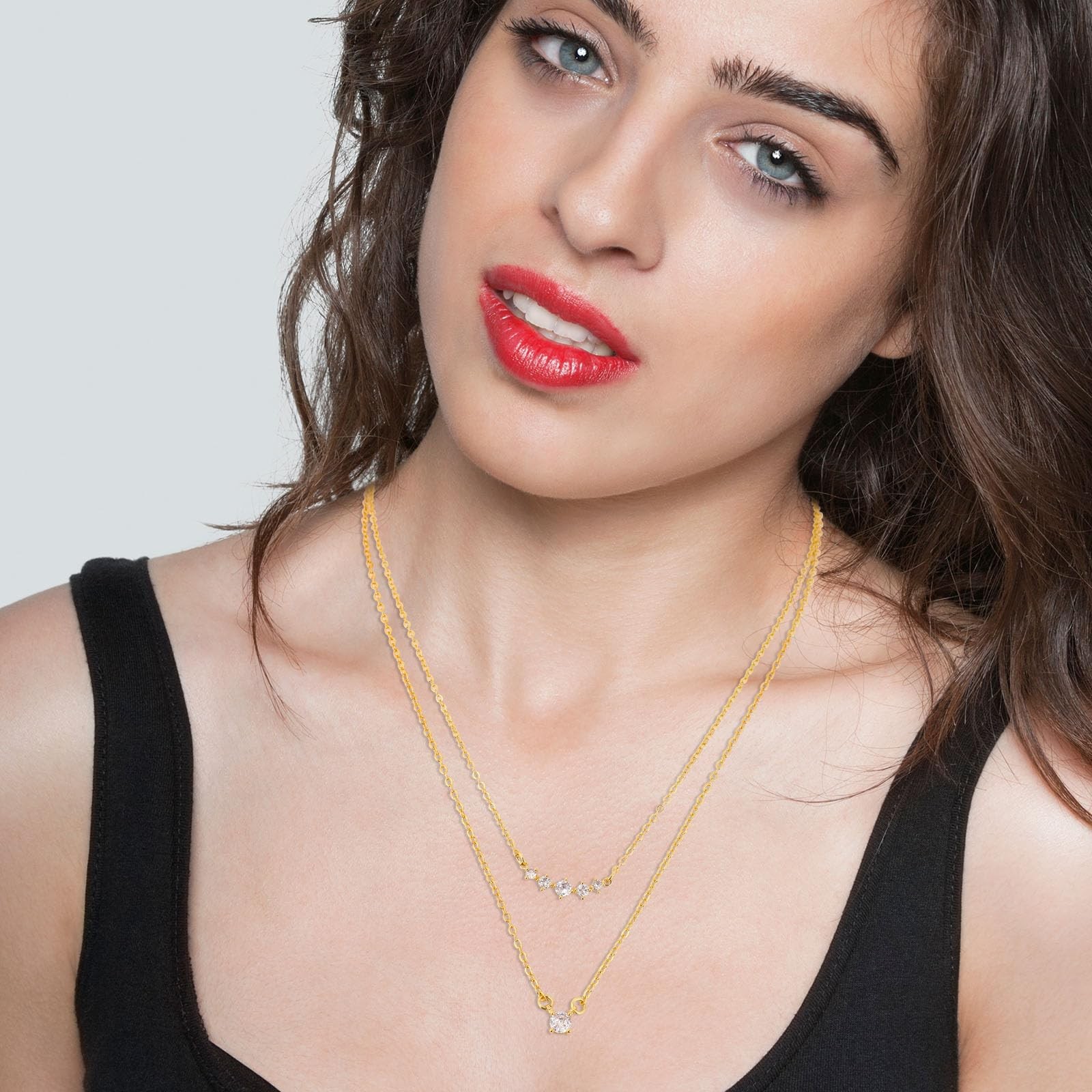 Mikovivi Stackable Zircon Necklace for Women, Adjustable, Gold, 2pcs