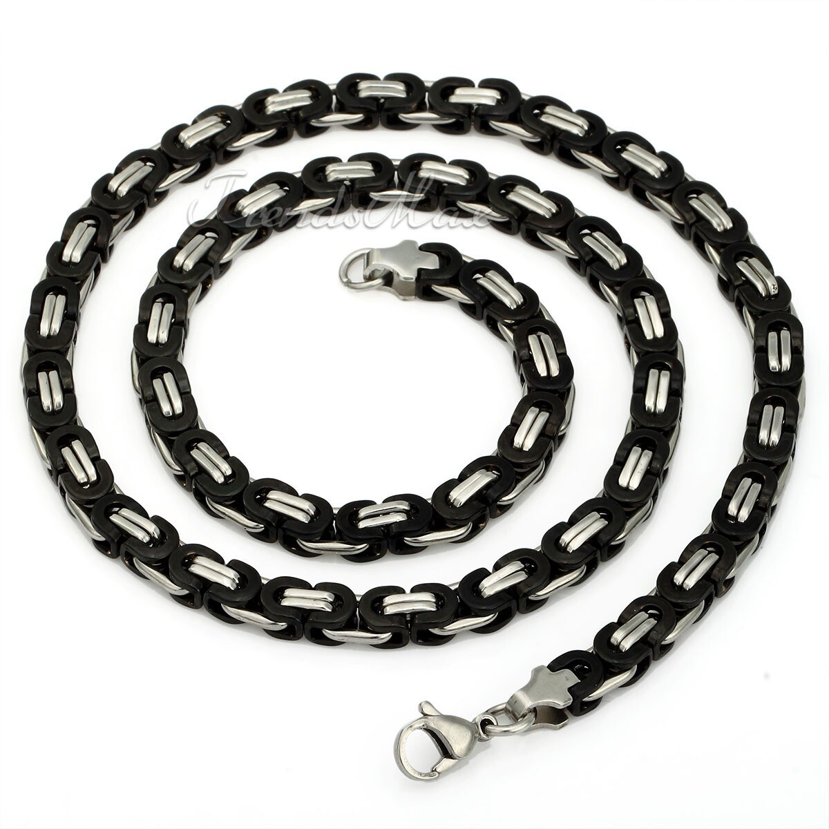 7MM 18-30″ Black Silver Tone Flat Byzantine Mens Chain Stainless Steel Necklace