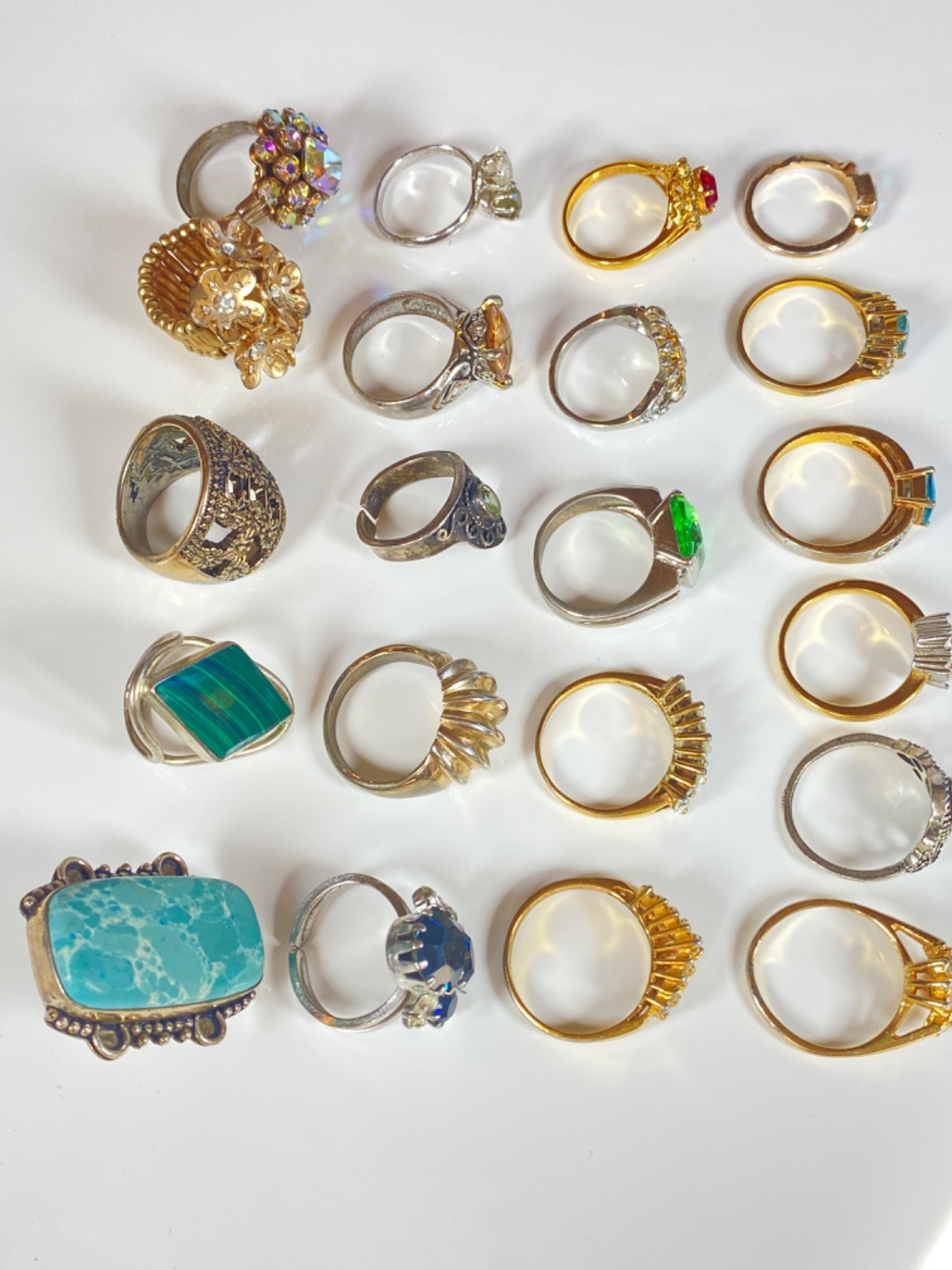 HUGE LOT OF 21 Rings Various Styles Sizes Mexico, 18K GE, PL, etc. NO STERLING