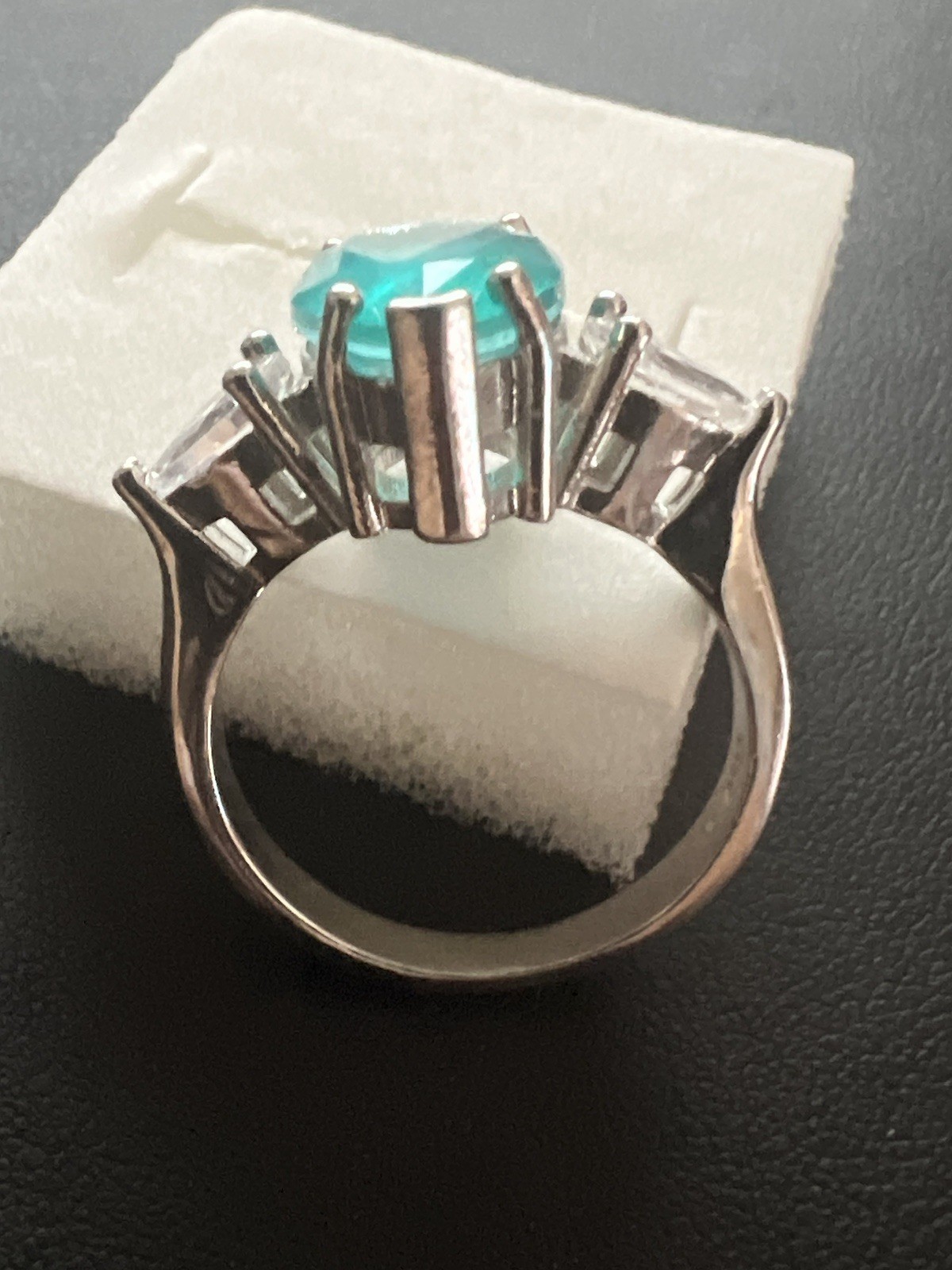 Paraiba Tourmaline Silver Tone Ring Size 10 Cocktail Beautiful Teardrop Design