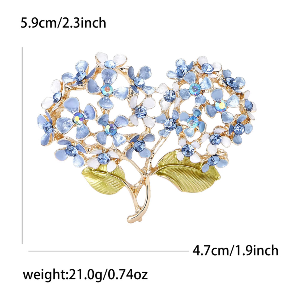 Enamel Hydrangea Flower Bouquet Brooch Crystal Floral Pin Gold Statement Jewelry