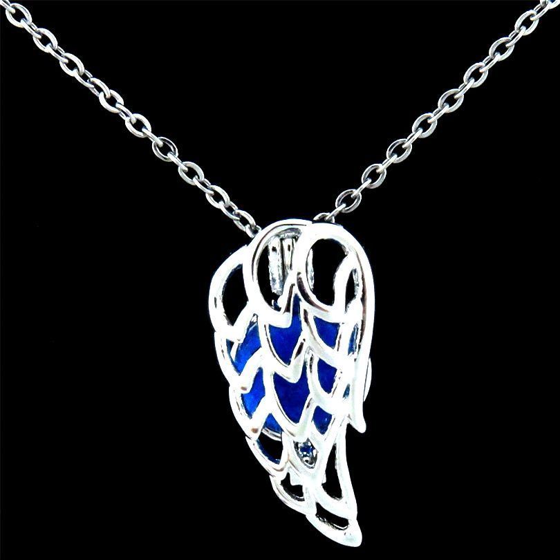 Fairytale Angel Wing Locket Cage Stainless Heart Silver Pendant Chain Necklace