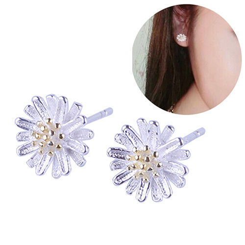 New Women’s Fashion Jewelry 925 Silver Plated Flower Stud Earrings TK12-7