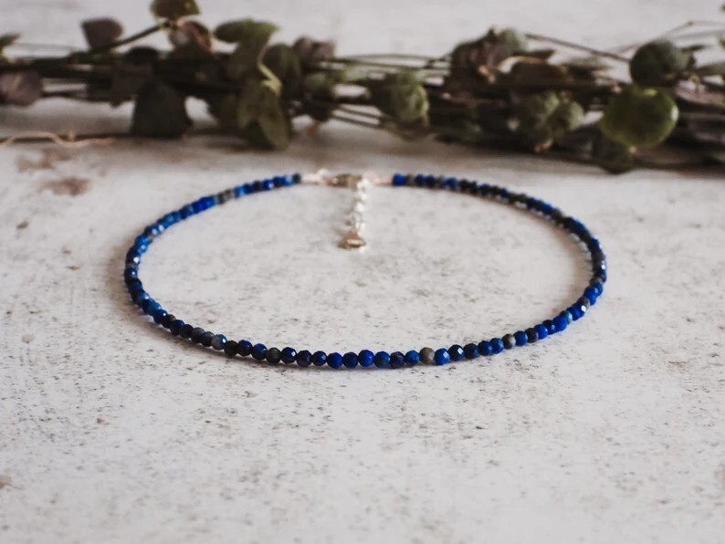 High Quality Lapis Lazuli Beaded Healing Water Resistant Crystal Anklet Bracelet