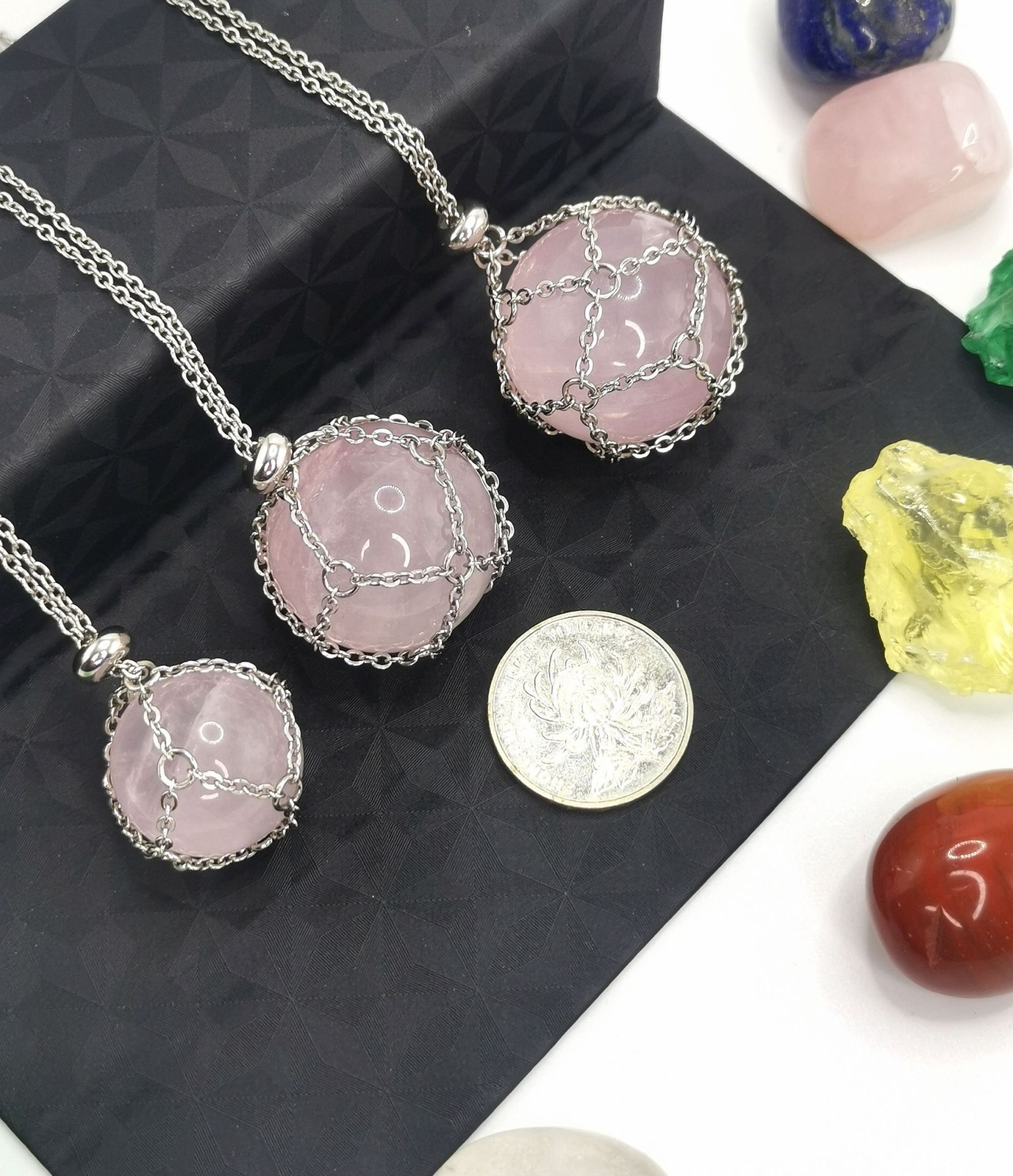 3*【S+M+L】Crystal Stone Holder Necklace Pendant Holders Cord Adjustable Stainless