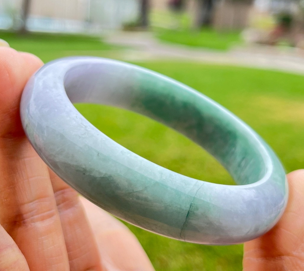 Natural Grade A Burmese Jadeite Bangle 52.7mm Lavender & Green – Unique Piece