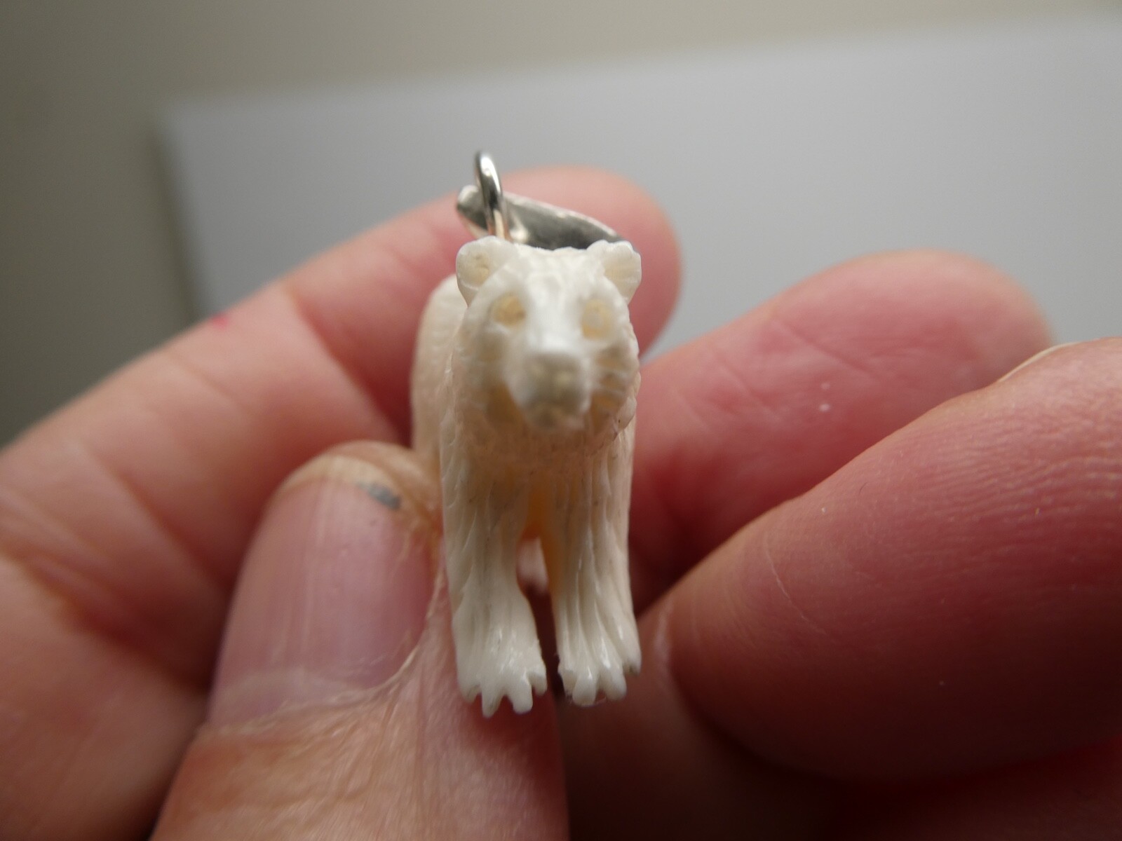 Polar Bear Sterling Silver 925 Carved Bubalus Bubalis Bone Pendant Necklace