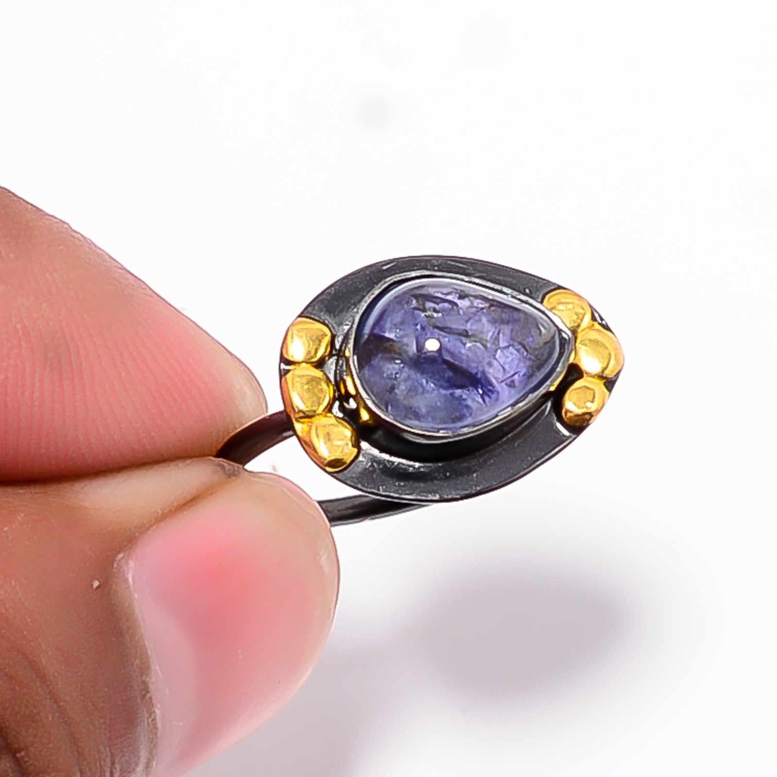 Tanzanite – Tanzania Black And Gold Plated 925 Sterling Silver Ring S.9 R84461