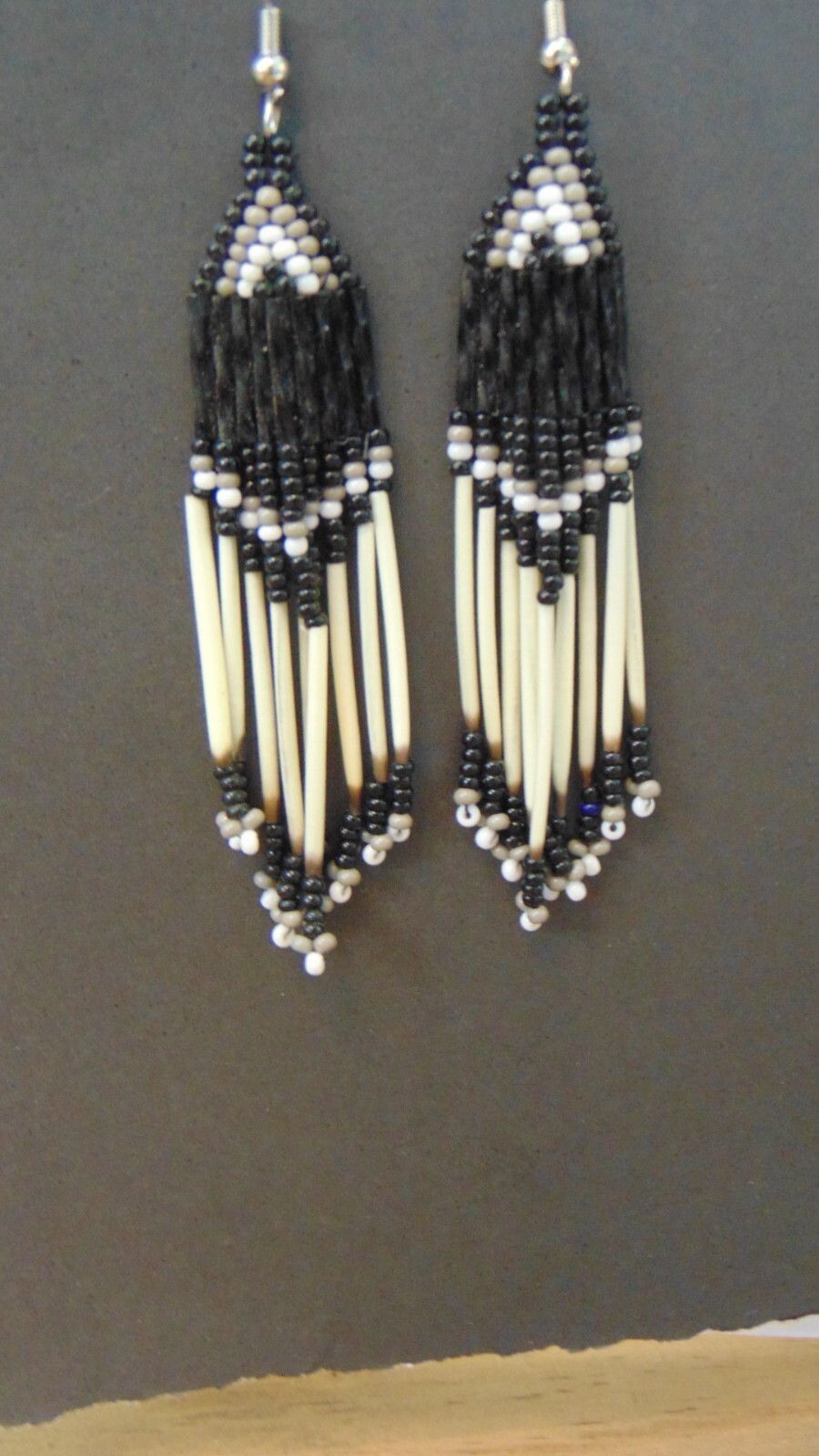 Porcupine Quill Grey/ black / White earrings handcrafted