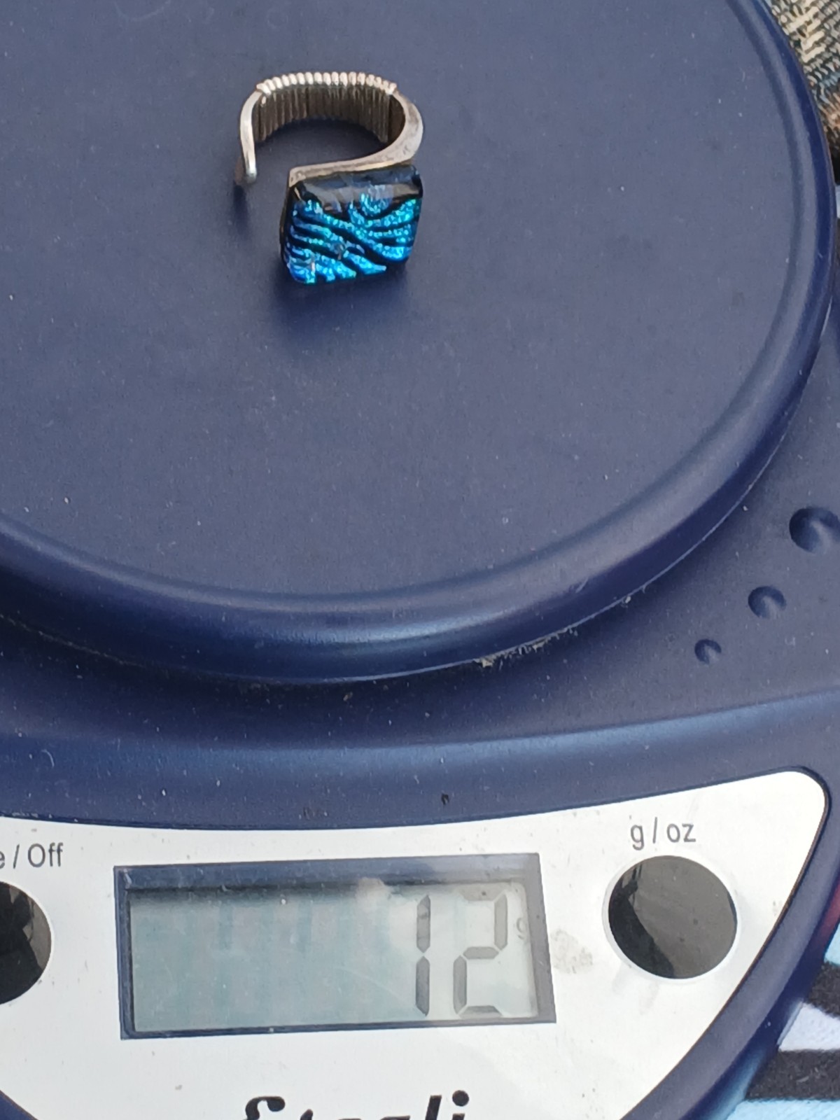 Vintage Sterling Silver Blue Dichroic Art Glass Adjustable Ring