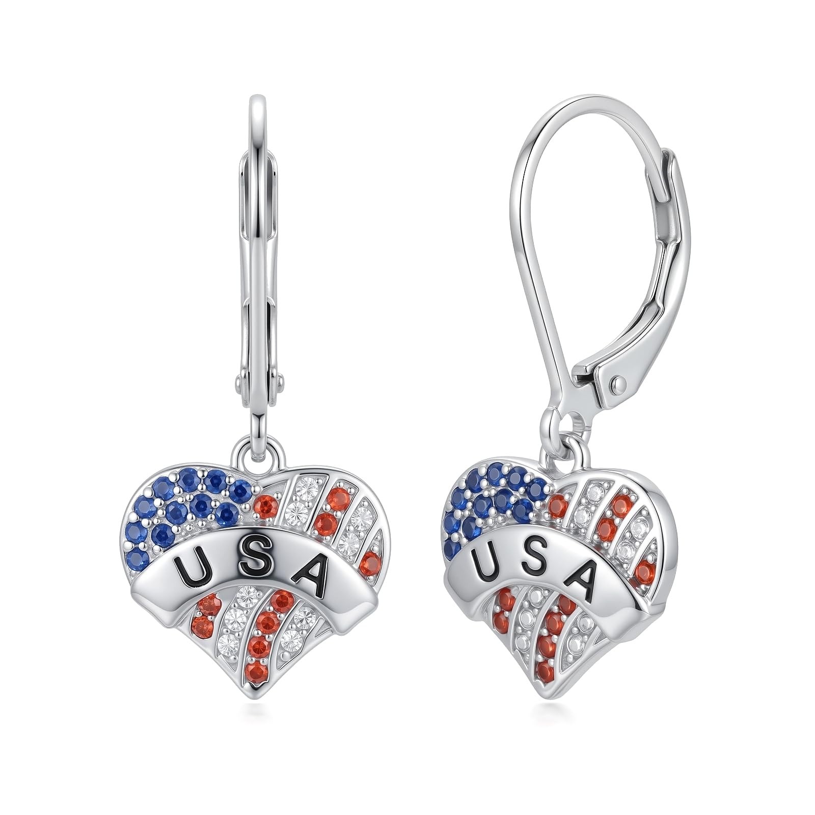 USA American Flag Dangle Drop Earrings for Women Patriotic USA Heart Red Whit…