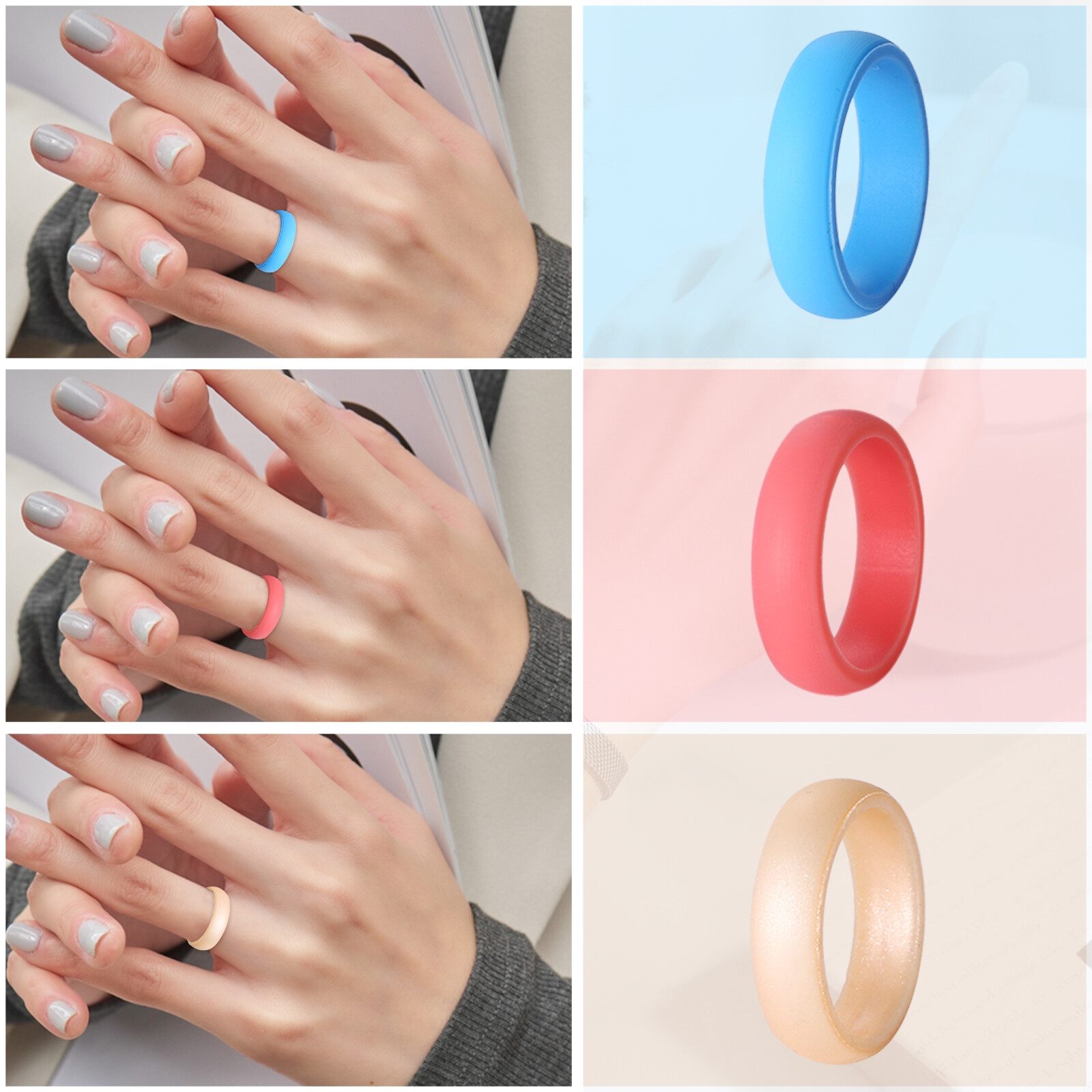 8PCs Women 8MM Wide Colorful Silicone Rubber Sports Wedding Ring Bands Size 4-12