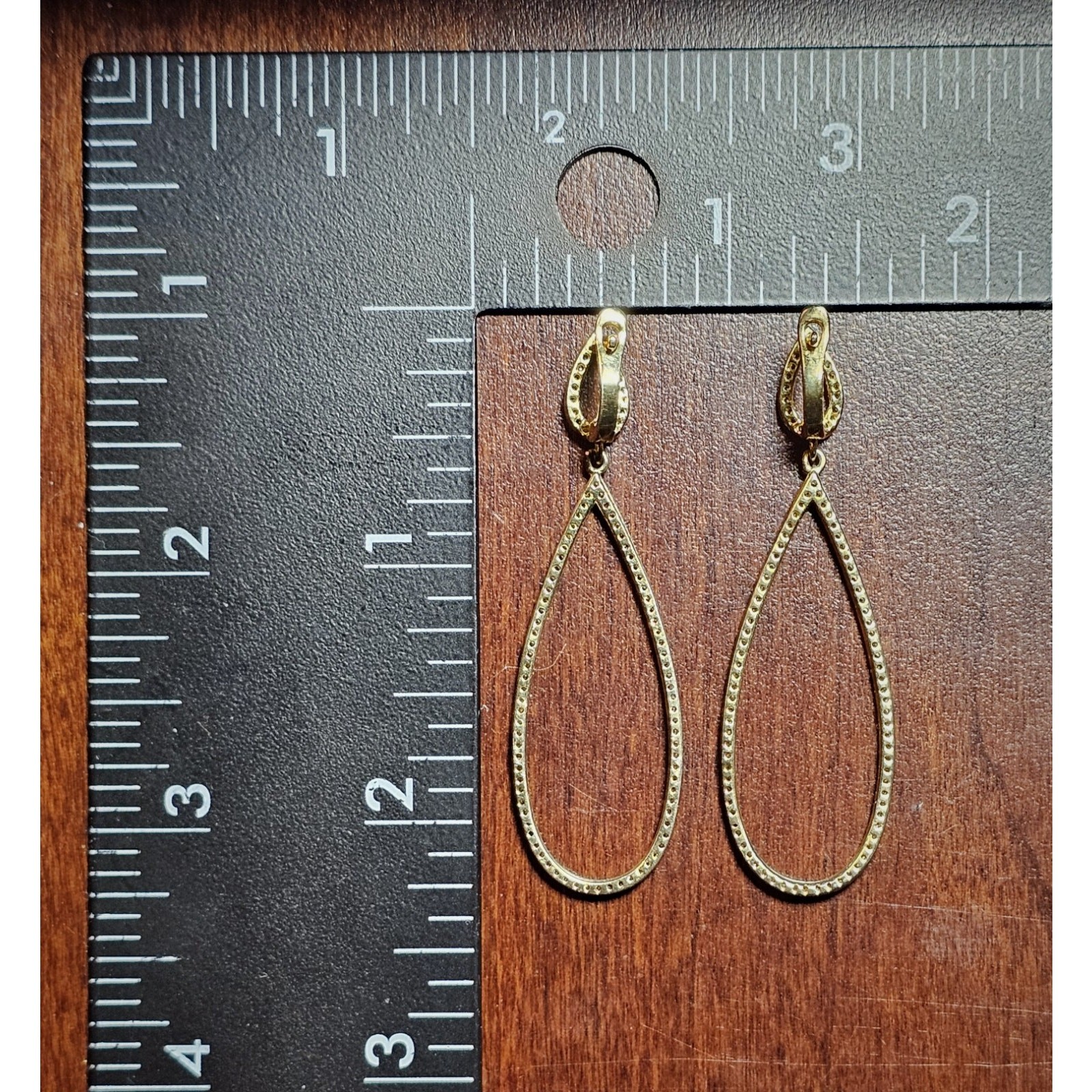 925 Sterling Silver – Gold Plated – CZ Double Halo Drop Earrings [Plating Wear]