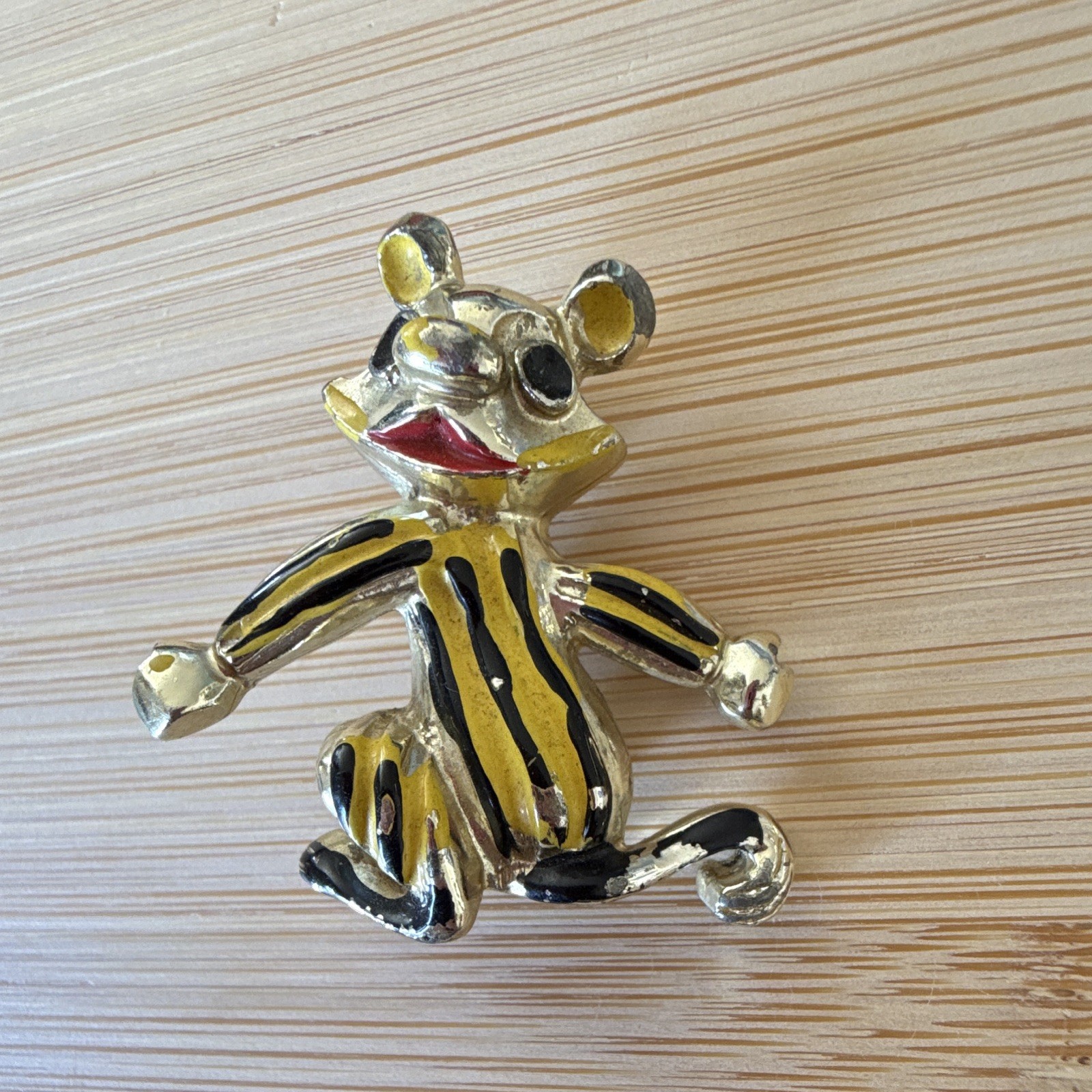 Vintage Painted Mouse/Squirrel Brooch Pin Gold Tone Black Yellow Red Metal