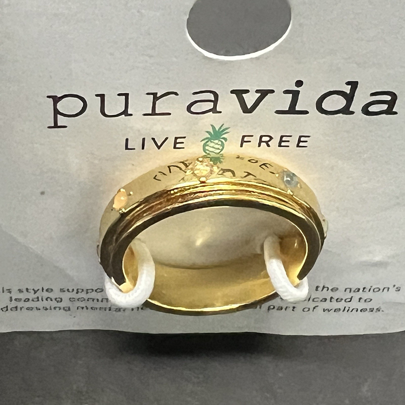 Puravida Mental Health Awareness Fidget spin Ring 9 10 NEW Gold tone Band stones