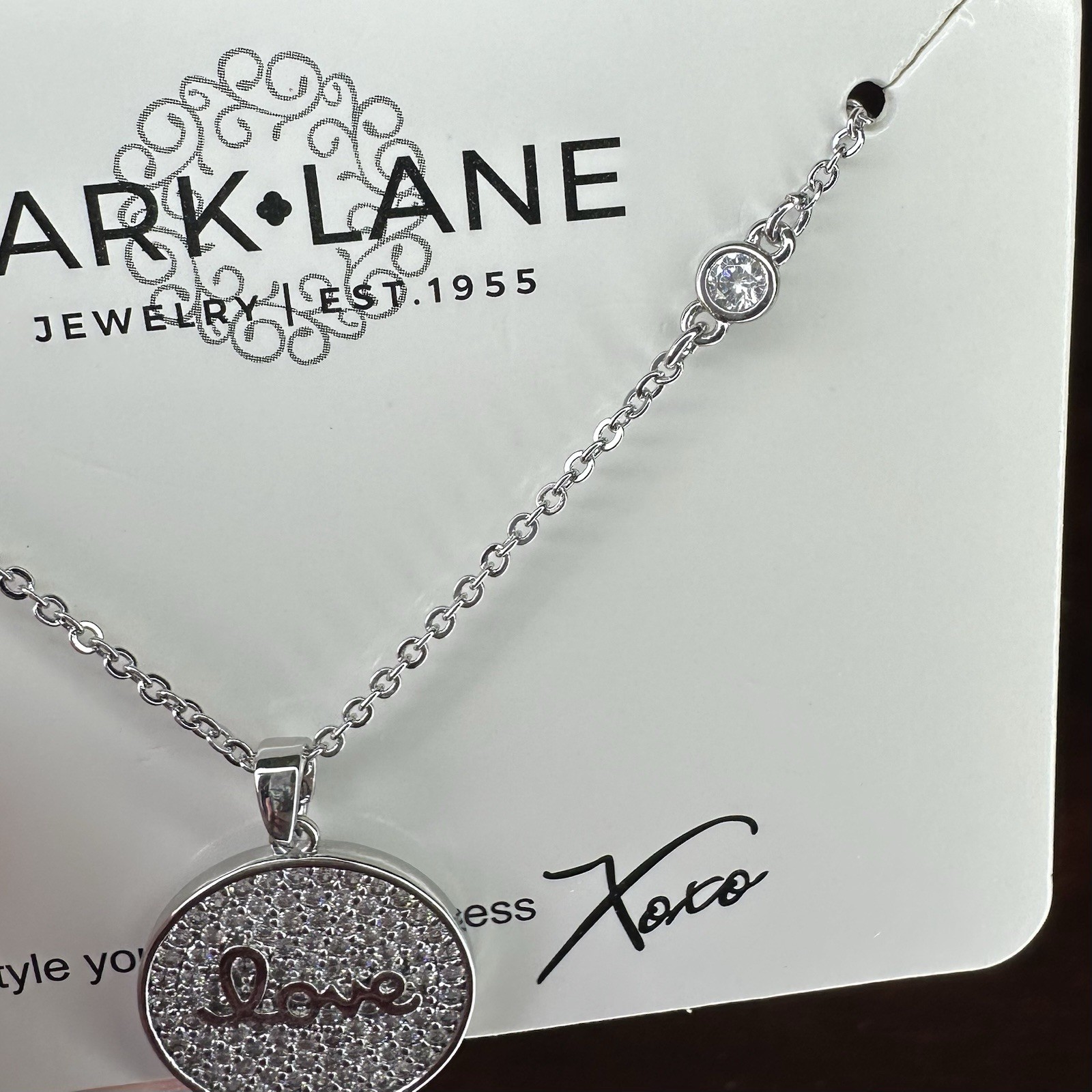 Park Lane Necklace- Rare Retired- Love- Simulated Clear CZ- Rhodium Plated