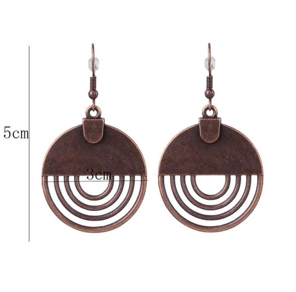 Ethinc Bohemia Copper Red Round Drop Earrings For Women Circle Charm Pendant Ret