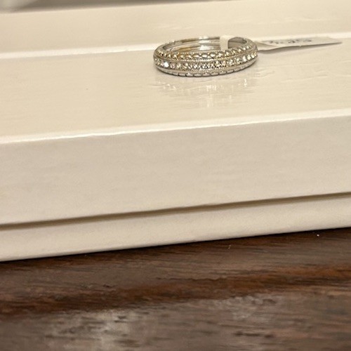 Size 8.25 Diamond CZ Half Eternity Band Ring Silver Tone Band No Mark