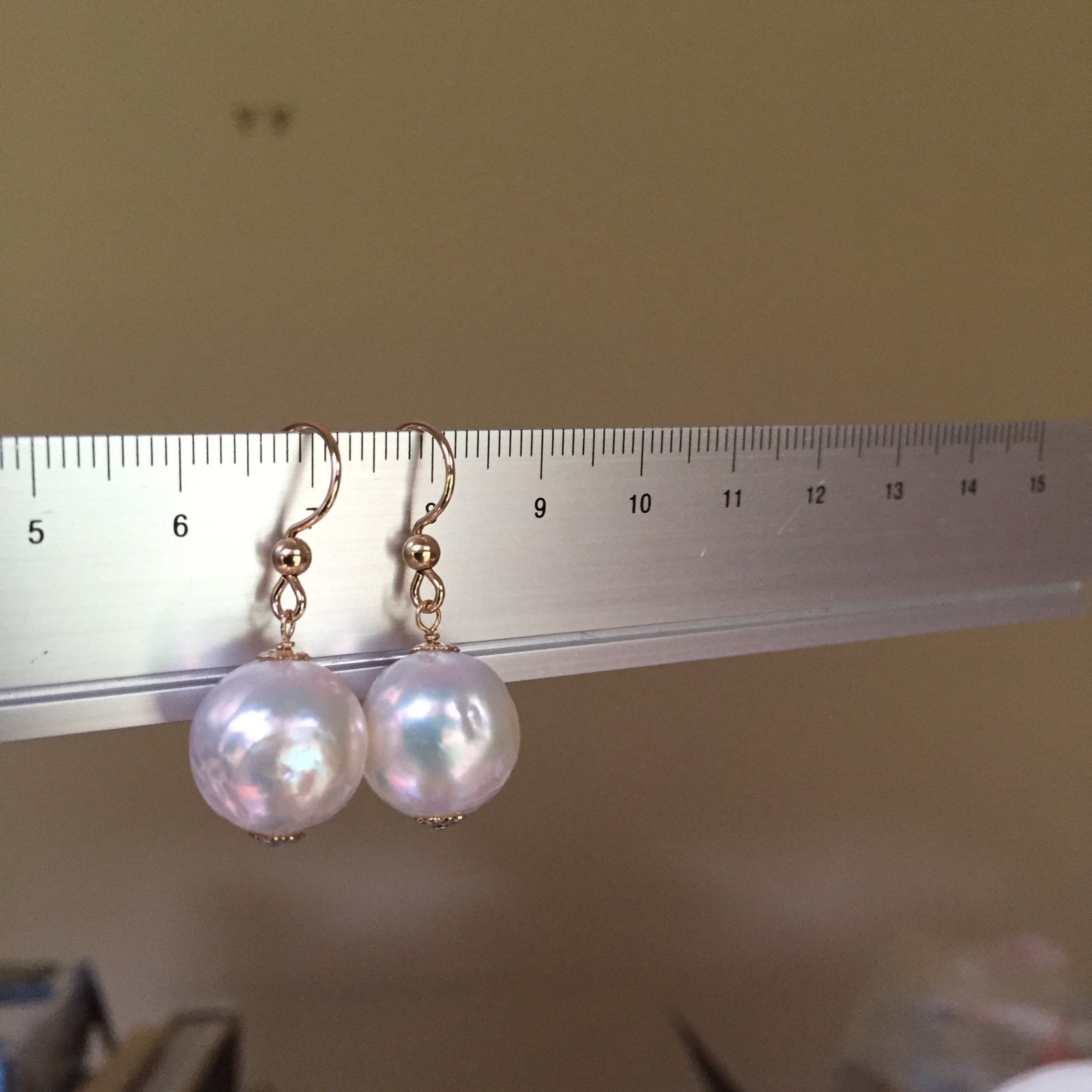 12-13mm Baroque Kasumi pearl 100% Natural White 14K Gold Filled earring 32mm E84