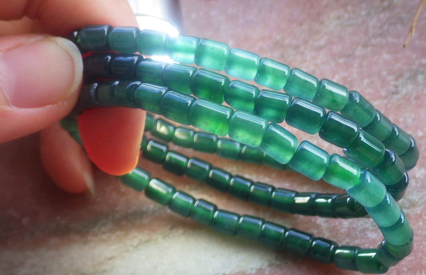 1 Pcs Green A JADE Jadeite Beads Bangle Bracelet 6.5 inches 6mm X 5mm 手链 735662