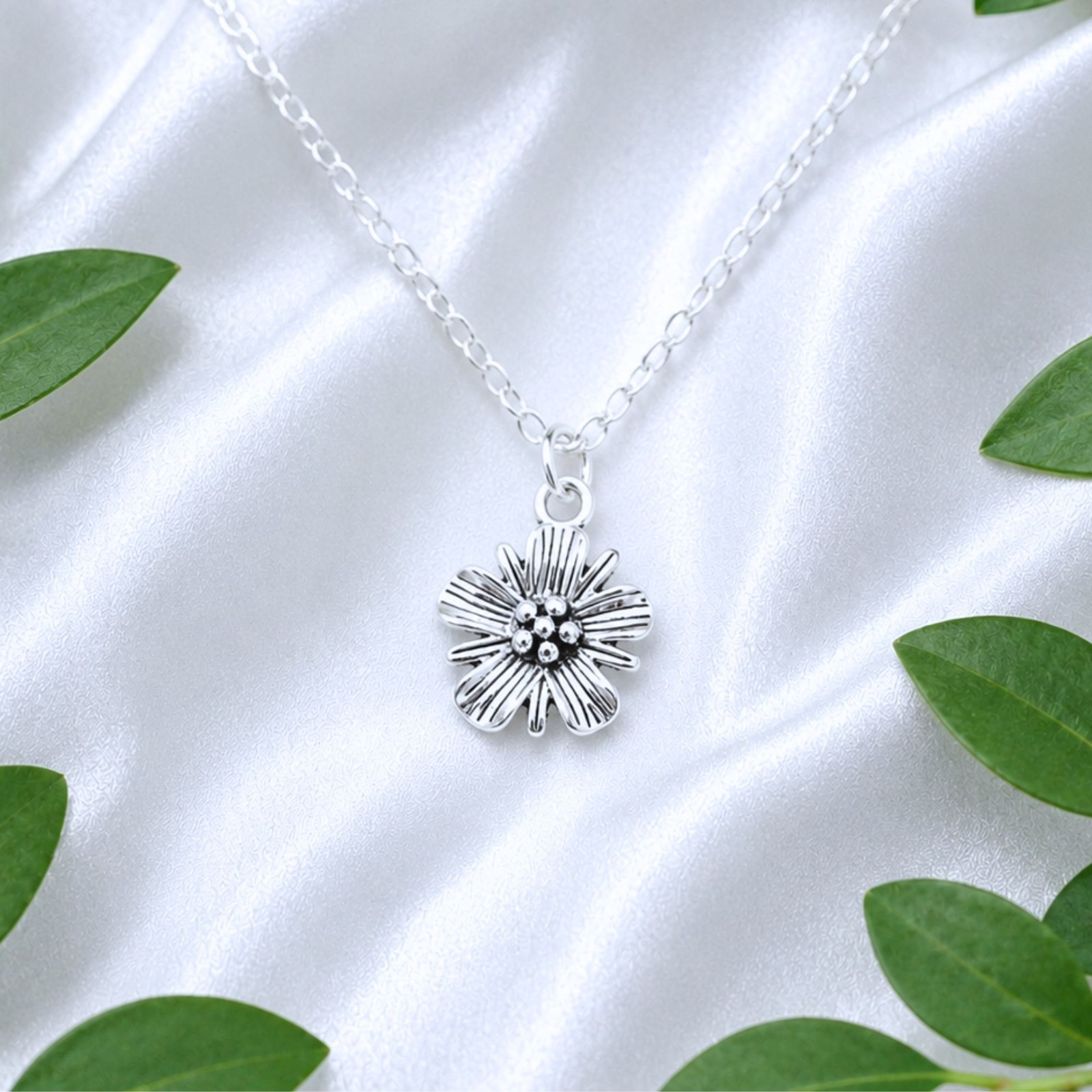Silver Flower Necklace Floral Charm Pendant | Botanical Jewelry Gift Bridesmaid