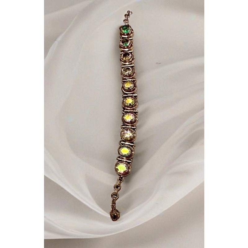 1950s Vintage Sterling Silver Aurora Borealis Statement Bracelet – 30g
