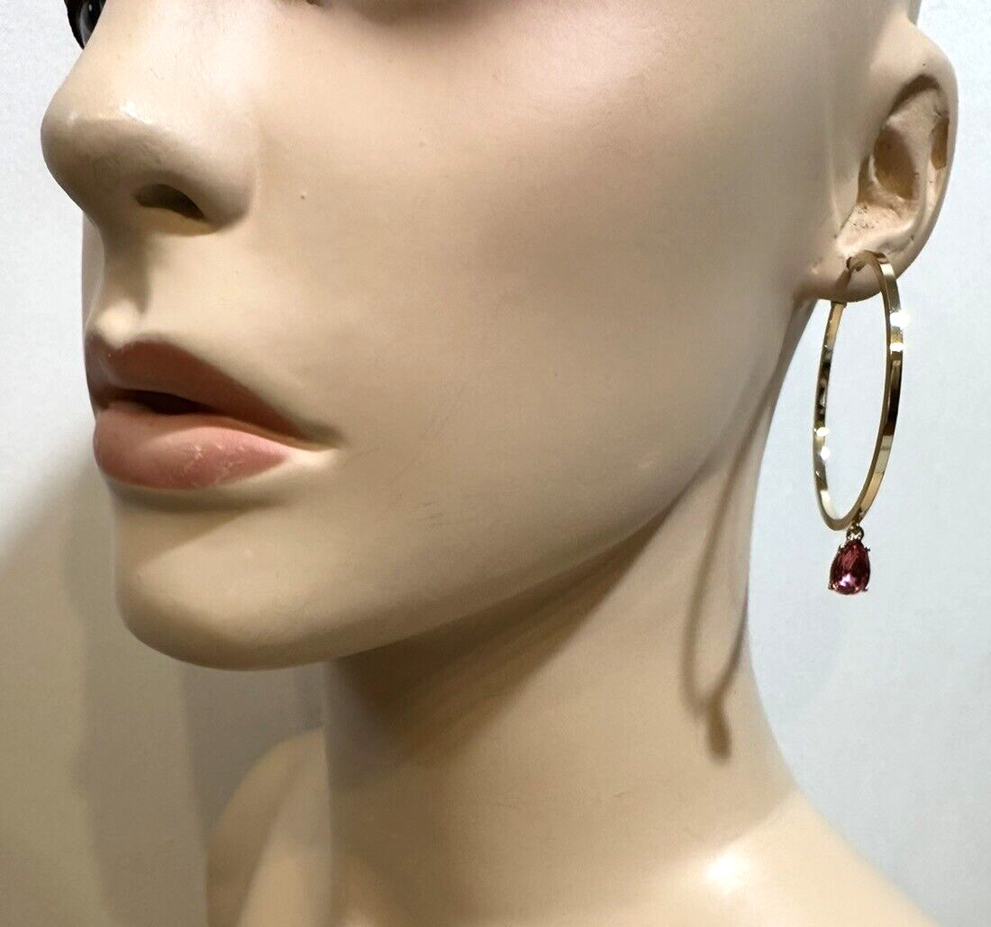 Karl Lagerfeld Paris Gold-Tone Pink Crystal Charm Hoop Earrings $45