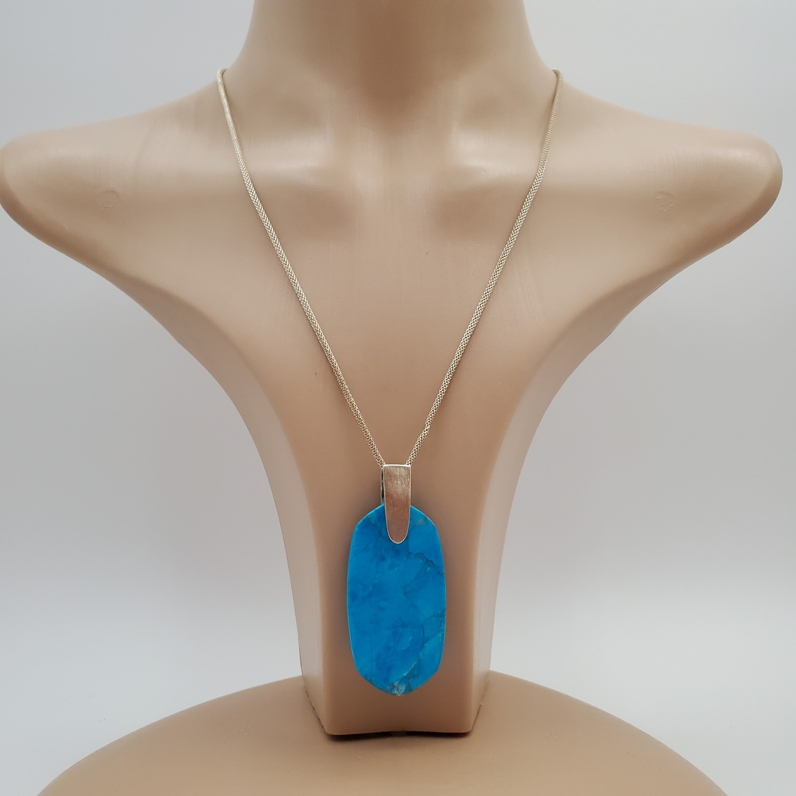 Kendra Scott Necklace 30in Gold Plate Aqua Howlite Inez Pendant Back Chip READ