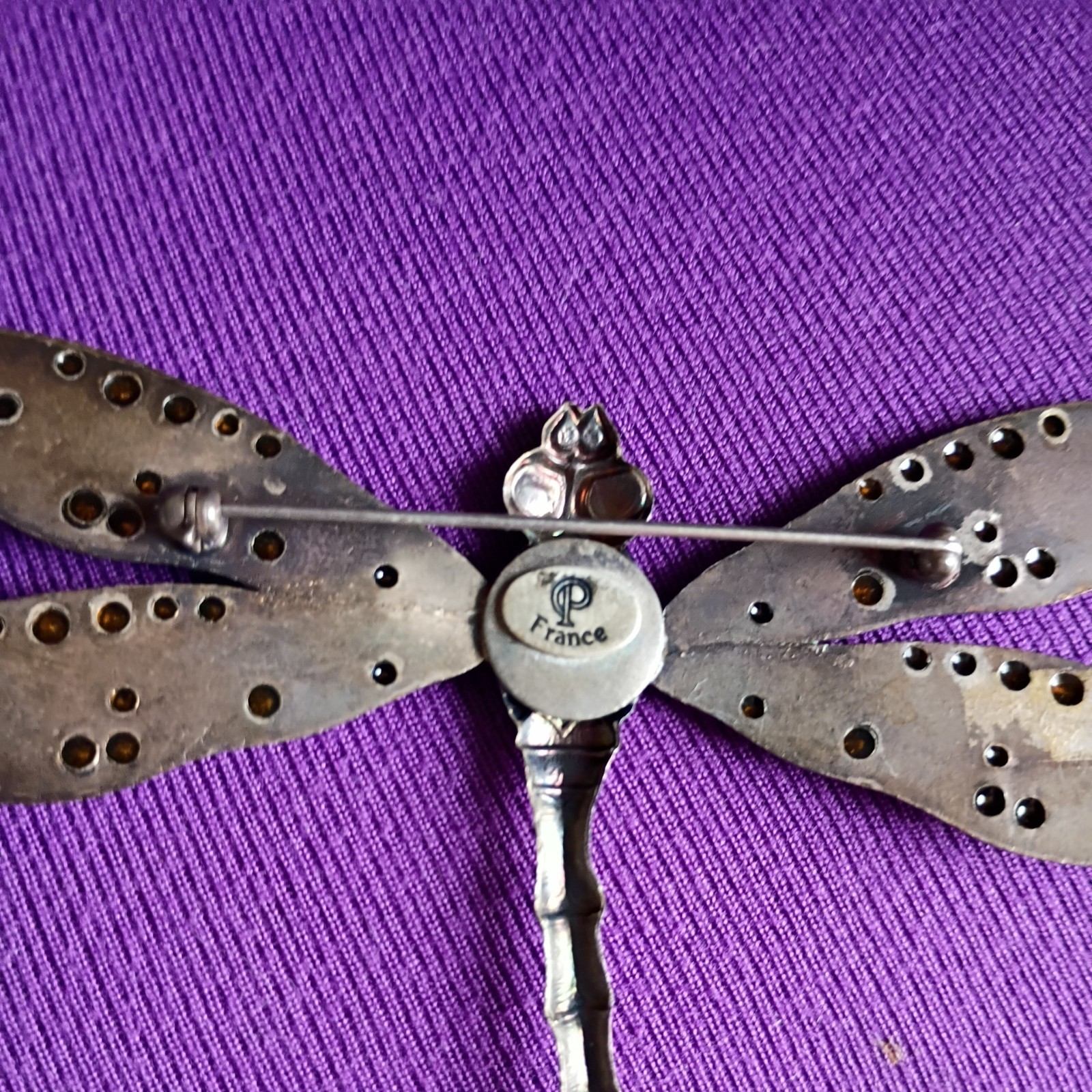 Art Deco Vintage Metal Dragonfly Pin Brooch (France)