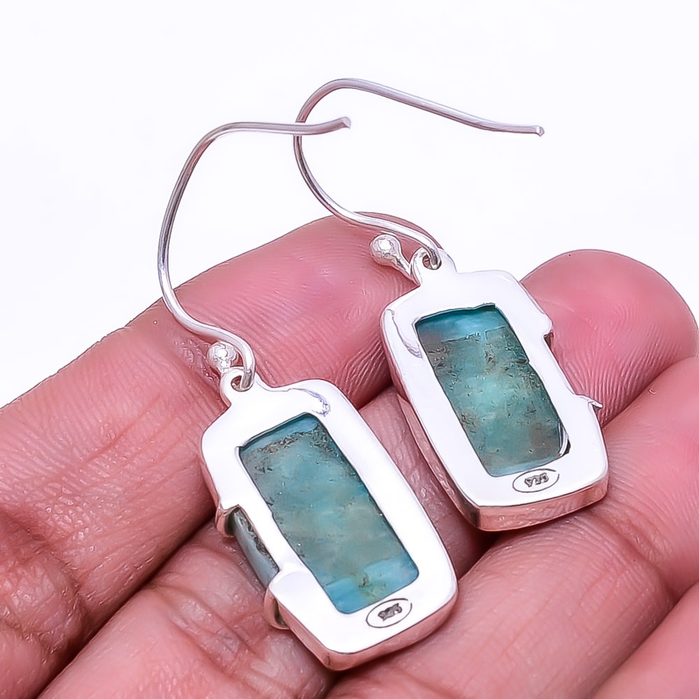 Natural Amazonite -Russia 925 Sterling Silver Handmade Earring 1.37″ E9
