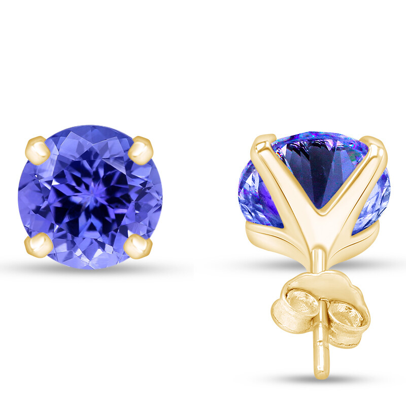 1.00 Ct 5mm Round Cut Tanzanite Stud Earrings In Solid 925 Sterling Sliver