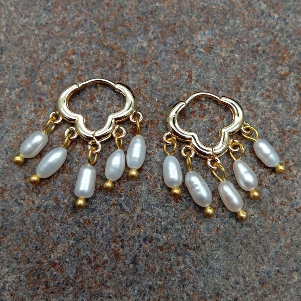 Freshwater Cultured White Rice Pearl Cloud Earrings