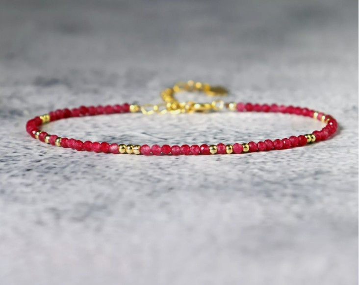 2025 NEW! Ruby 2MM Beaded New Gemstone Crystal Women Bracelet Gift for Mother
