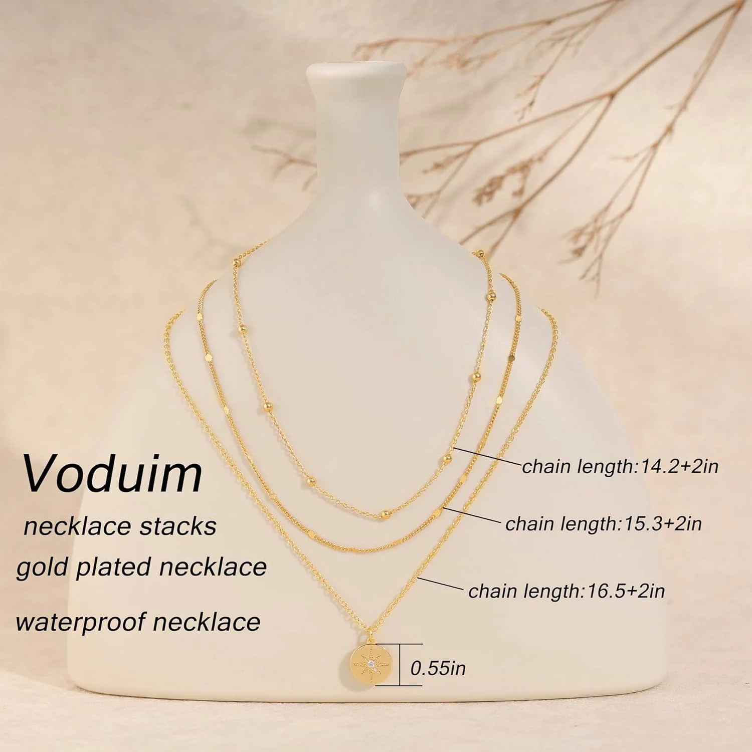 Layered Necklaces for Women, Dainty 14K Gold Plated Circle Peadant Chain Necklac
