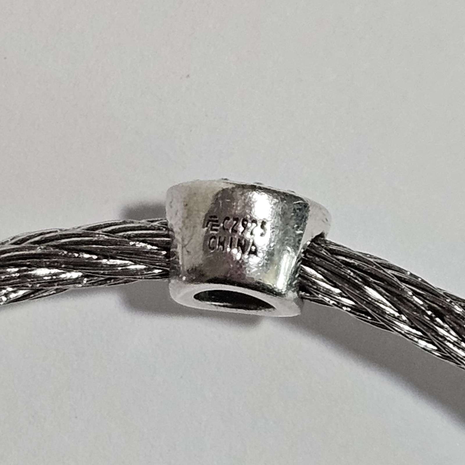 CZ 925 Sterling Silver and Stainless Steel Rope Bracelet Bangle 8 Inch Length