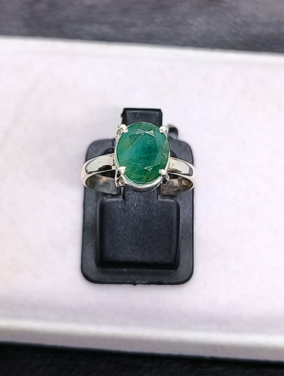 Natural Zambia Emerald Silver Ring Zambia Green Emerald Ring Stone US Size 7