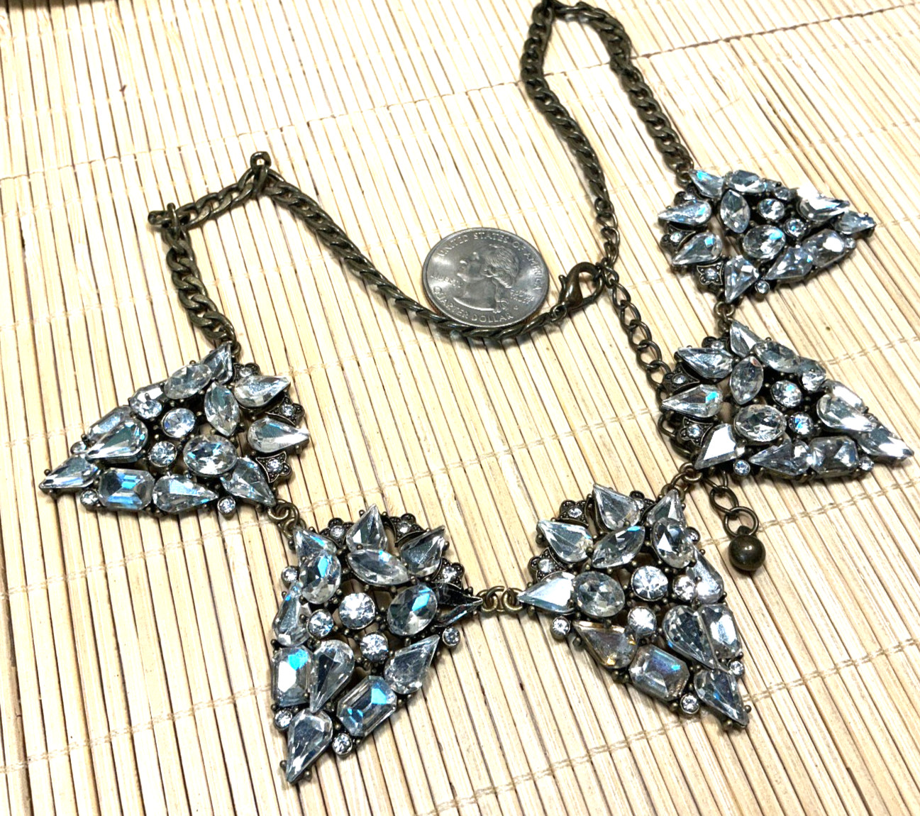 Fashion Necklace Crystal Glass Rhinestone Cast Brass Sparkly Choker Lot 103A