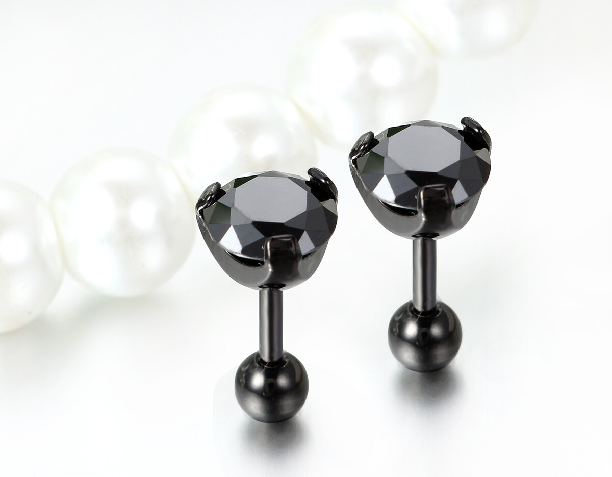 Men’s Women’s Round CZ Stainless Steel Ball Screw Back Pierced Stud Earrings