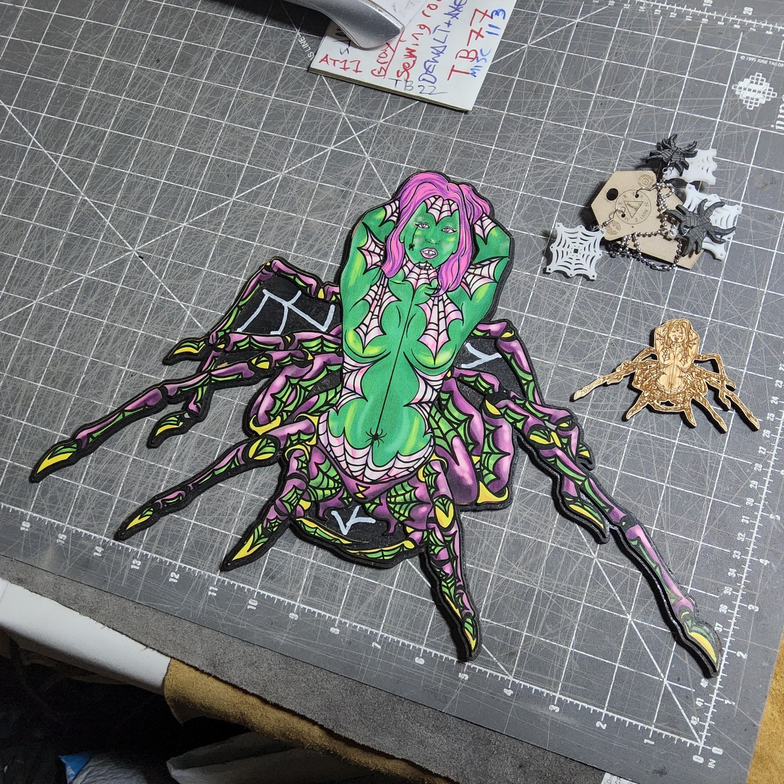 Bundle spider queen art magnets arachnid web earrings necklace goth pinup scifi