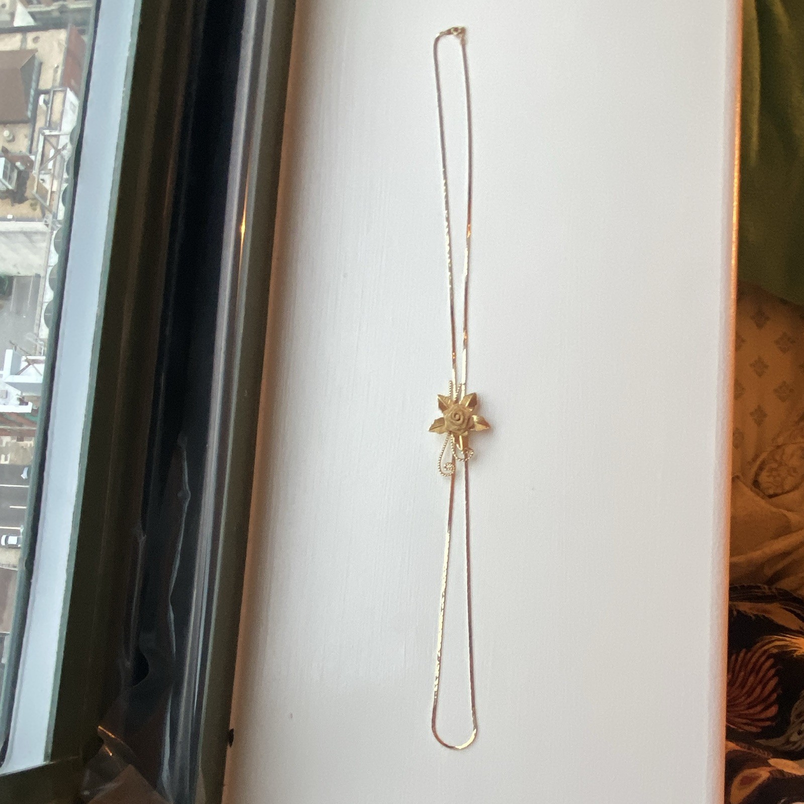 Gold Tone Snake Chain Necklace, Flower Charm Pendant, No Stone