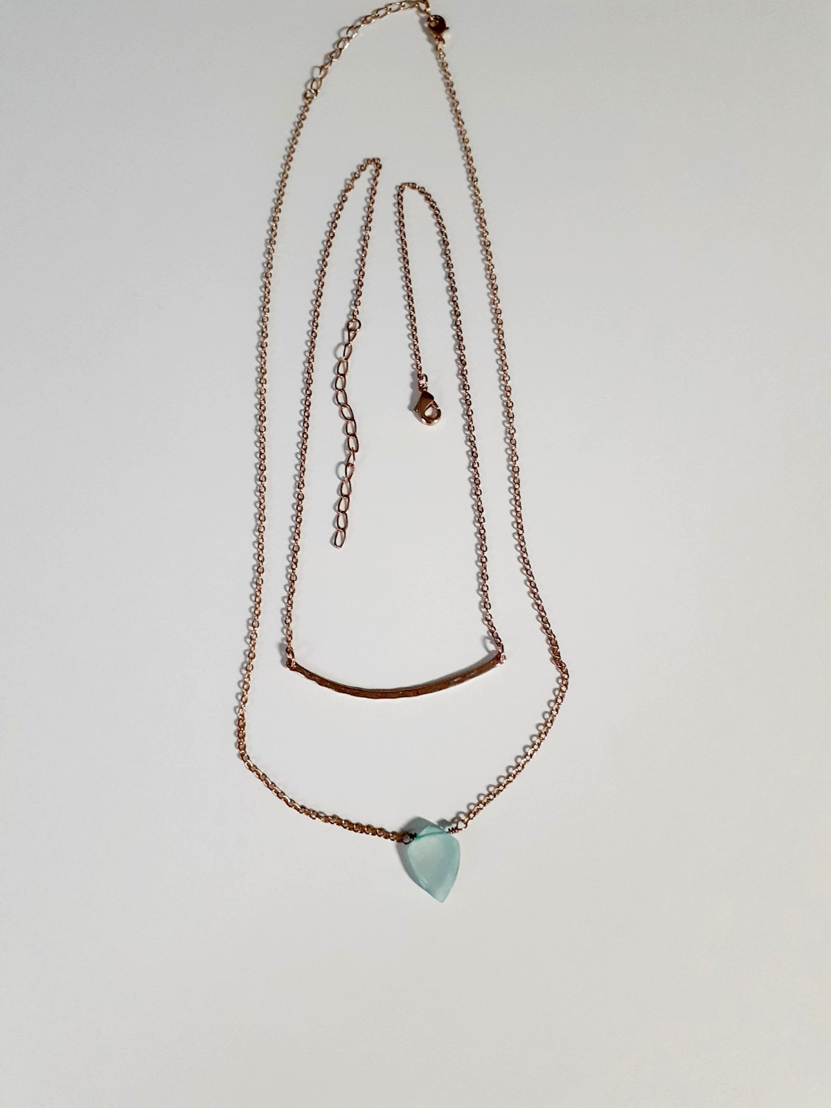 NWOT Luna Norte Faceted Acquamarine Stone Heart Gold Plated Bar Layered Necklace