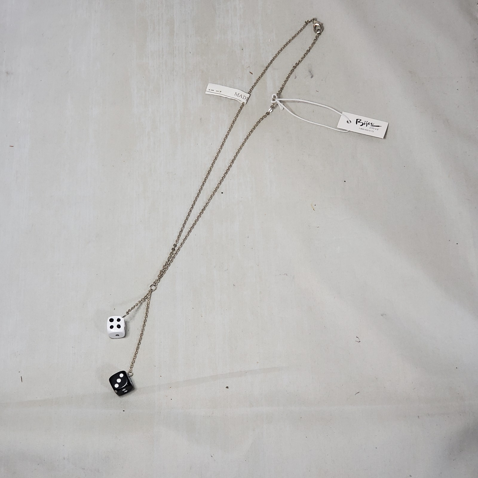 Bijou Silver Chain with Black and White Dice Necklace: NWT