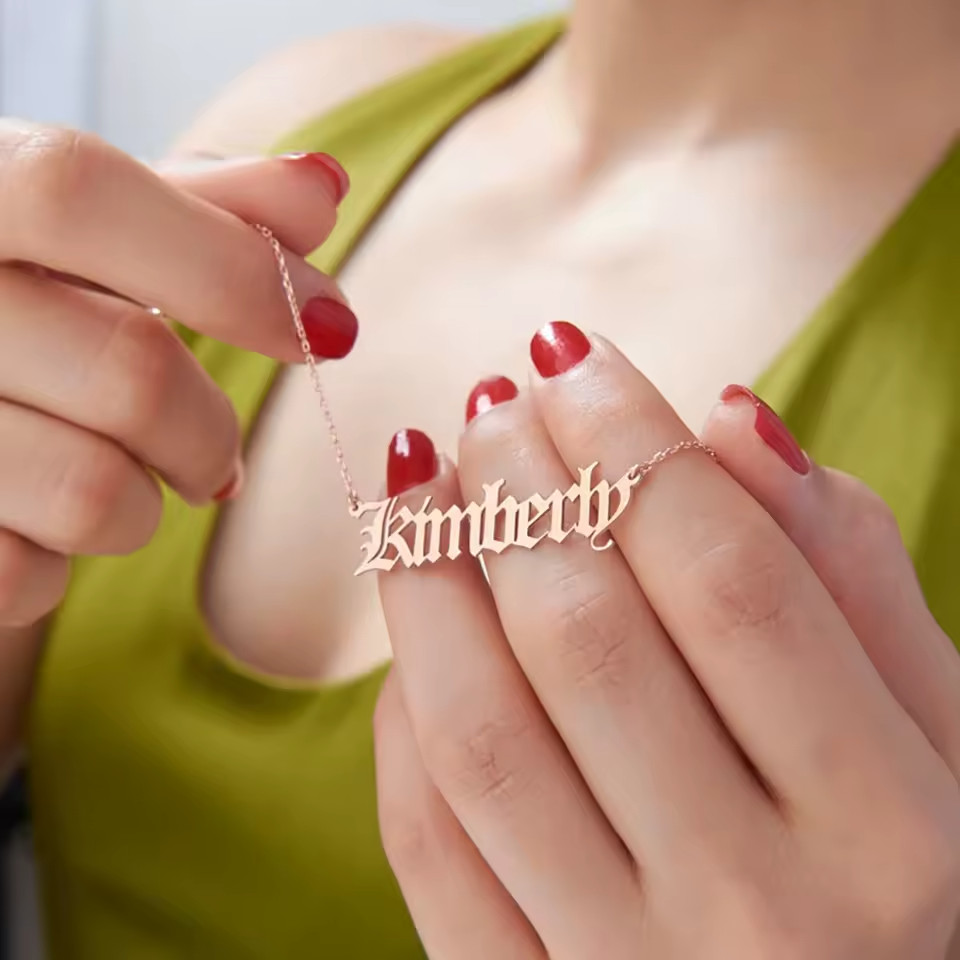 Custom Personalized Name Old English Pendant Necklace Link Chain Lobster Clasp