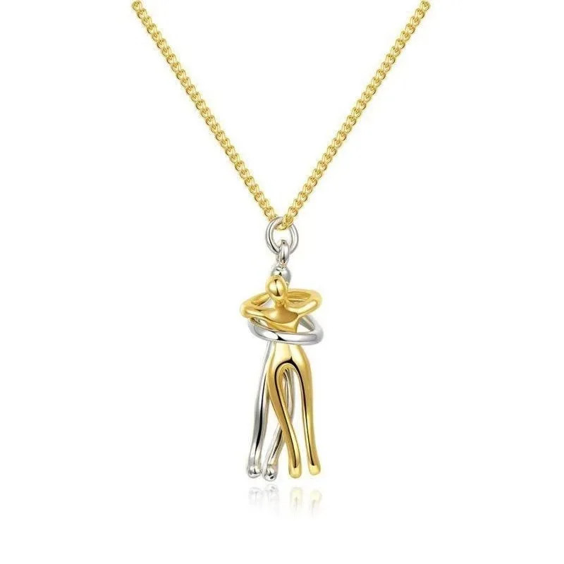 Mother Child Hugging Necklace Mother’s Day Gift for Mom Two Tone Pendant Gift