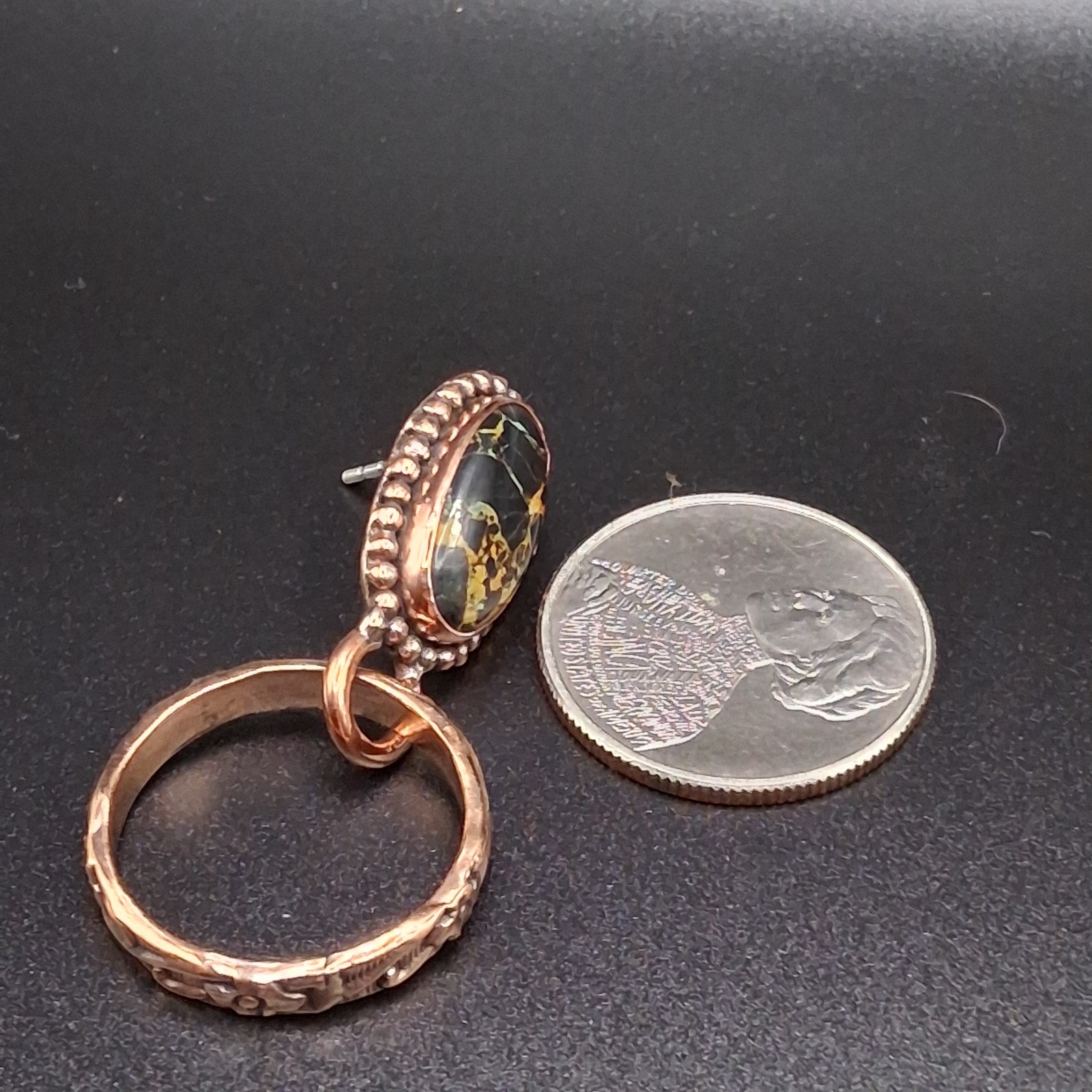 Black Jack Turquoise Copper Hoop Earrings Dangle Southwestern Native Style