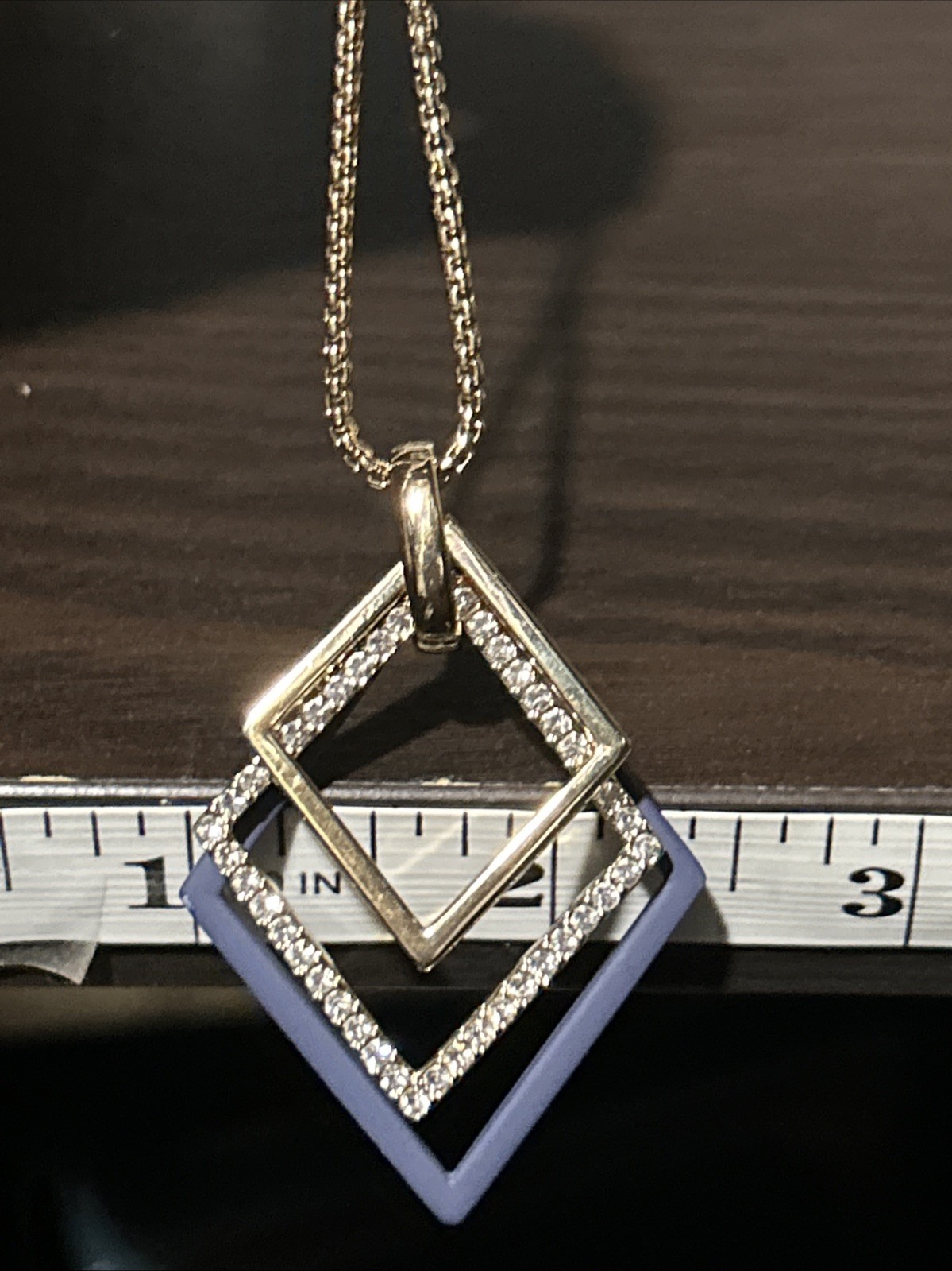 Karl Lagerfeld Stamped Navy Gold Plated Versatile Pendant Slide Necklace 36”