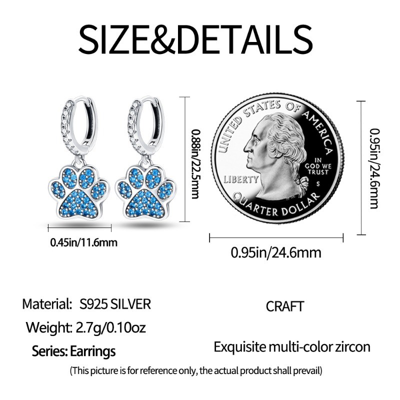 PANDACH 925 Sterling Silver Tiny Blue Dreamcatcher Paw Hoop Earrings For Women