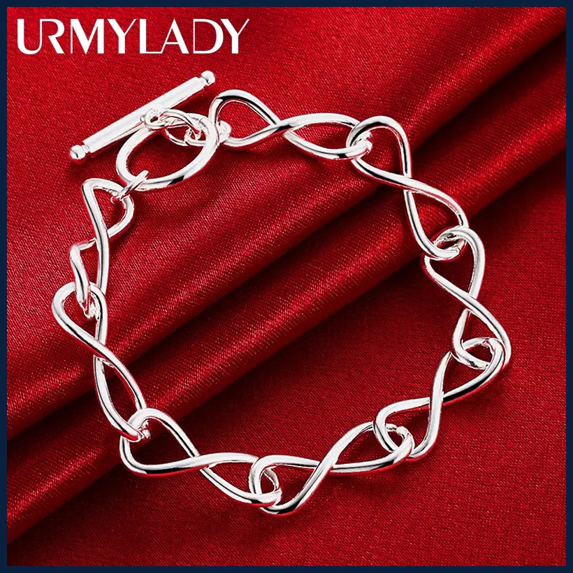 Fine 925 Sterling Silver twisted circle style shape chain Bracelet For Women