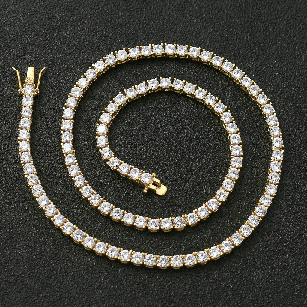 6″-24″ Hip Hop Necklace Bracelets 5A CZ Diamonds Real Gold Plated Tennis Chain