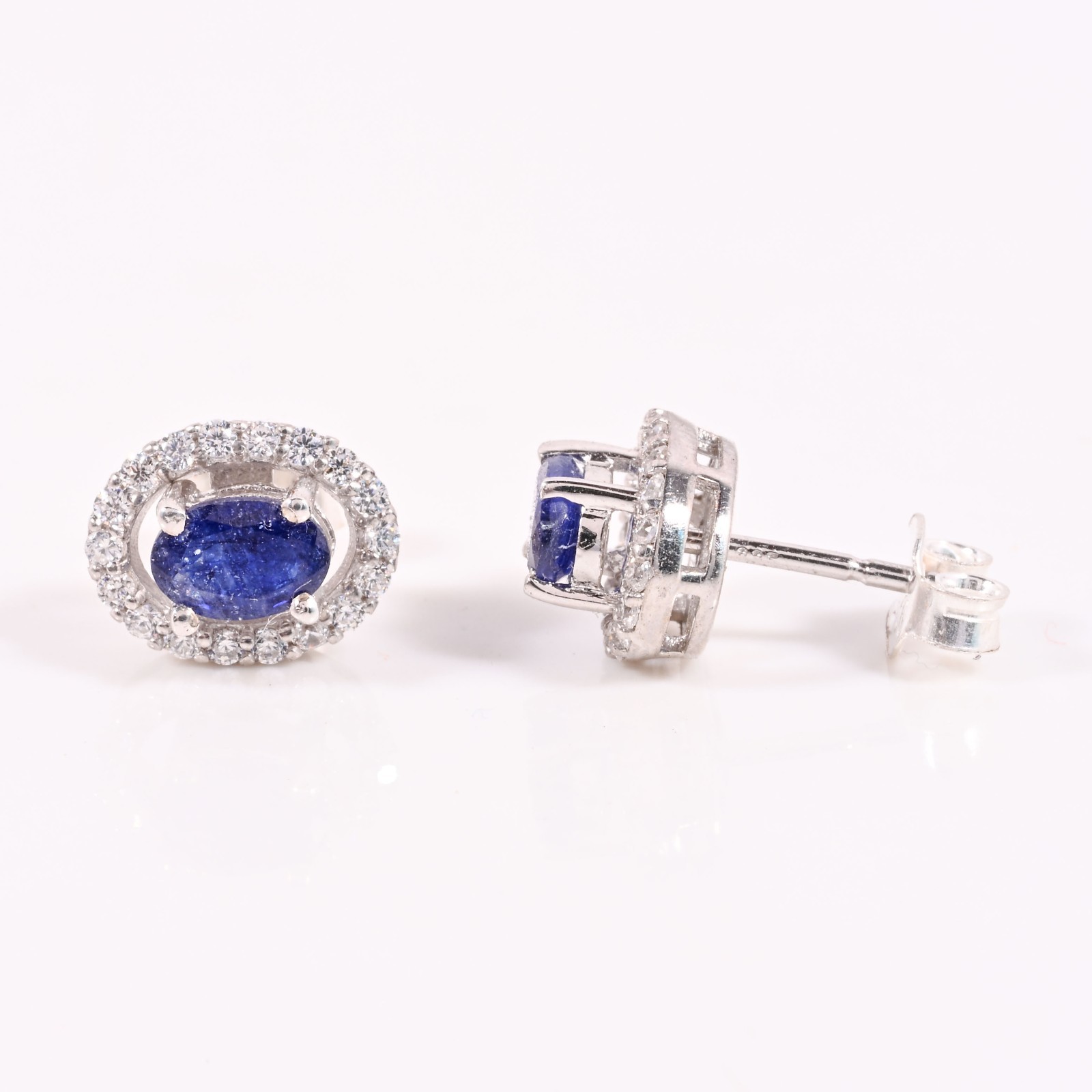 2-in-1 Natural Blue Sapphire Stud Earrings 925 Sterling Silver Removable Zircon